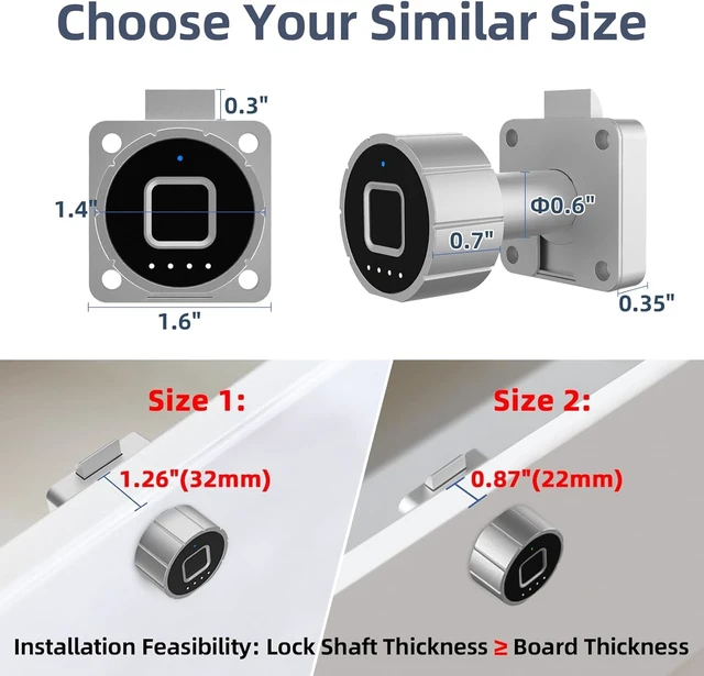 Alt view image 2 of 7 - Fingerprint Cabinet Lock 32mm Child Safety Baby Proofing Biometric Keyless Bluetooth Electronic Smart Drawer Lock for Furniture Liquor Locker Pantry Cupboard - 1.26"
