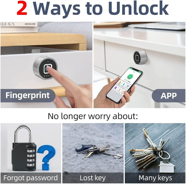 Alt view image 4 of 7 - Fingerprint Cabinet Lock 32mm Child Safety Baby Proofing Biometric Keyless Bluetooth Electronic Smart Drawer Lock for Furniture Liquor Locker Pantry Cupboard - 1.26"