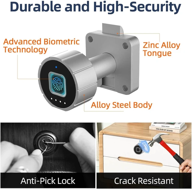 Alt view image 3 of 7 - Fingerprint Cabinet Lock 32mm Child Safety Baby Proofing Biometric Keyless Bluetooth Electronic Smart Drawer Lock for Furniture Liquor Locker Pantry Cupboard - 1.26"