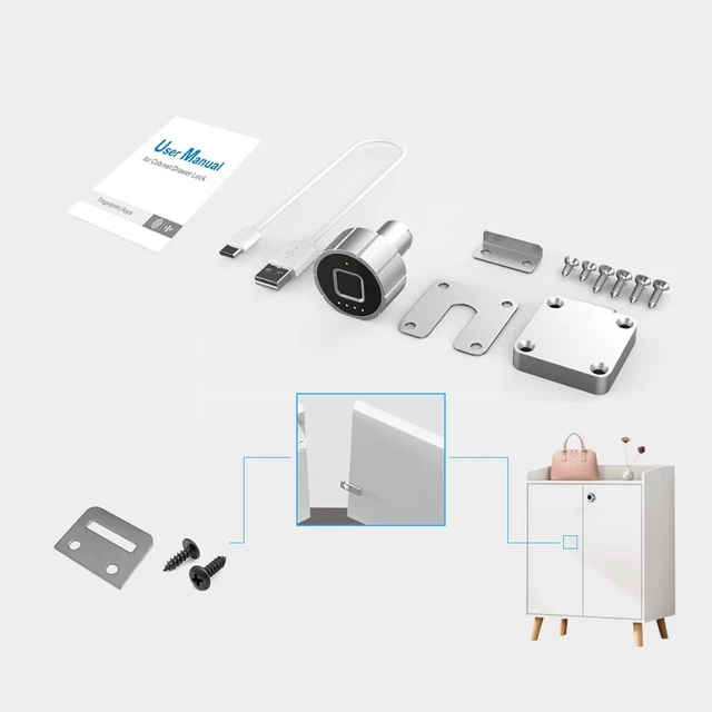 Alt view image 7 of 7 - Fingerprint Cabinet Lock 32mm Child Safety Baby Proofing Biometric Keyless Bluetooth Electronic Smart Drawer Lock for Furniture Liquor Locker Pantry Cupboard - 1.26"