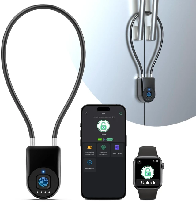 Main image of Fingerprint Cable Lock, Fridge Lock Child Proof Cabinet Locks with Bluetooth APP Control, Waterproof Refrigerator Lock French Door, Gate, Kitchen, Freezer, Cabinets and Drawers