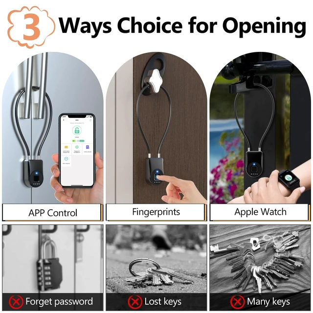 Alt view image 2 of 7 - Fingerprint Cable Lock, Fridge Lock Child Proof Cabinet Locks with Bluetooth APP Control, Waterproof Refrigerator Lock French Door, Gate, Kitchen, Freezer, Cabinets and Drawers