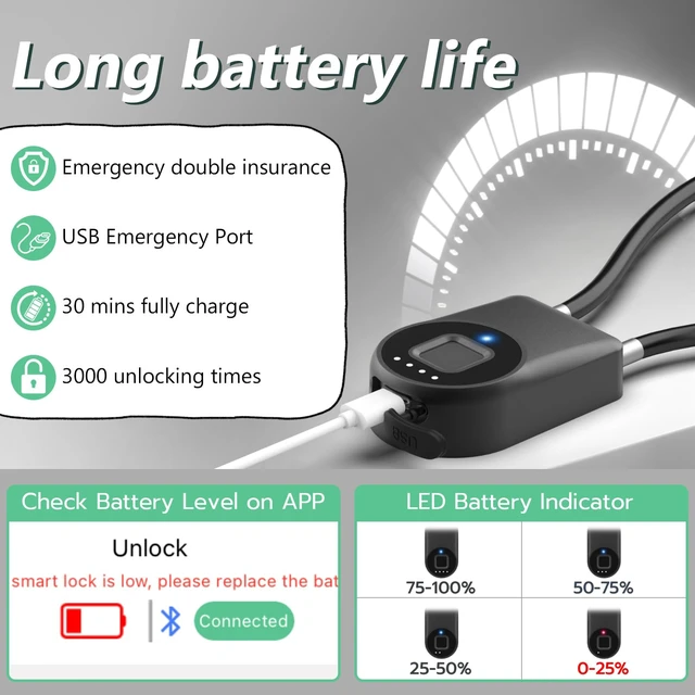Alt view image 4 of 7 - Fingerprint Cable Lock, Fridge Lock Child Proof Cabinet Locks with Bluetooth APP Control, Waterproof Refrigerator Lock French Door, Gate, Kitchen, Freezer, Cabinets and Drawers