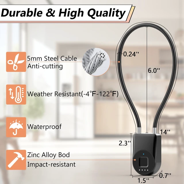 Alt view image 5 of 7 - Fingerprint Cable Lock, Fridge Lock Child Proof Cabinet Locks with Bluetooth APP Control, Waterproof Refrigerator Lock French Door, Gate, Kitchen, Freezer, Cabinets and Drawers