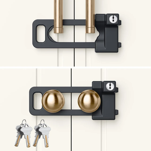 Main image of Cabinet Lock, 2 Metal Locks 4 Keys, Keyed Alike, Adjustable, Short Ver | Adjustable Childproof Cabinet Latch to Lockout Knobs and Handles of Kitchen Drawer Storage Cupboard Closet