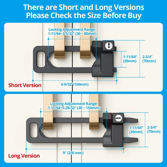Alt view image 2 of 7 - Cabinet Lock, 2 Metal Locks 4 Keys, Keyed Alike, Adjustable, Short Ver | Adjustable Childproof Cabinet Latch to Lockout Knobs and Handles of Kitchen Drawer Storage Cupboard Closet