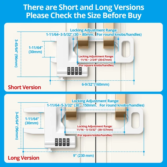 Alt view image 2 of 7 - Code Cabinet Lock, 3 Pack, Keyless Double Door Drawer Lock, Short Ver | Keyless lockout to cabinet, drawer, cupboard closet and freezer, made of metal for childproof, adjustable, coded lock