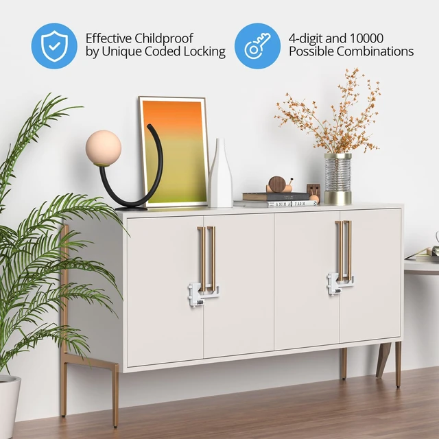 Alt view image 3 of 7 - Code Cabinet Lock, 3 Pack, Keyless Double Door Drawer Lock, Short Ver | Keyless lockout to cabinet, drawer, cupboard closet and freezer, made of metal for childproof, adjustable, coded lock