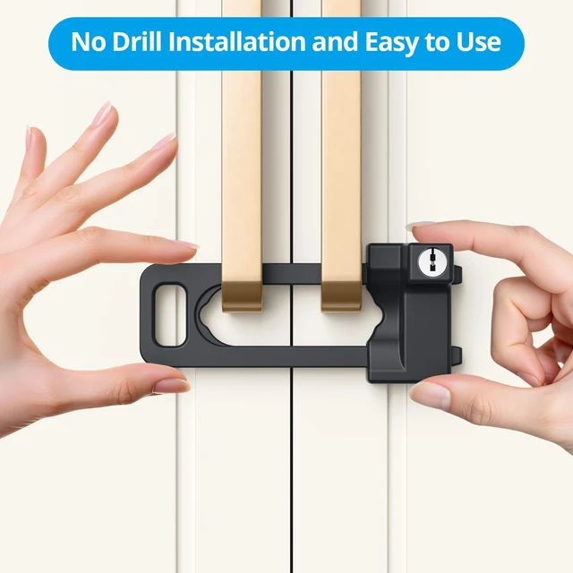 Alt view image 5 of 7 - Cabinet Lock, 2 Metal Locks 4 Keys, Keyed Alike, Adjustable, Short Ver | Adjustable Childproof Cabinet Latch to Lockout Knobs and Handles of Kitchen Drawer Storage Cupboard Closet