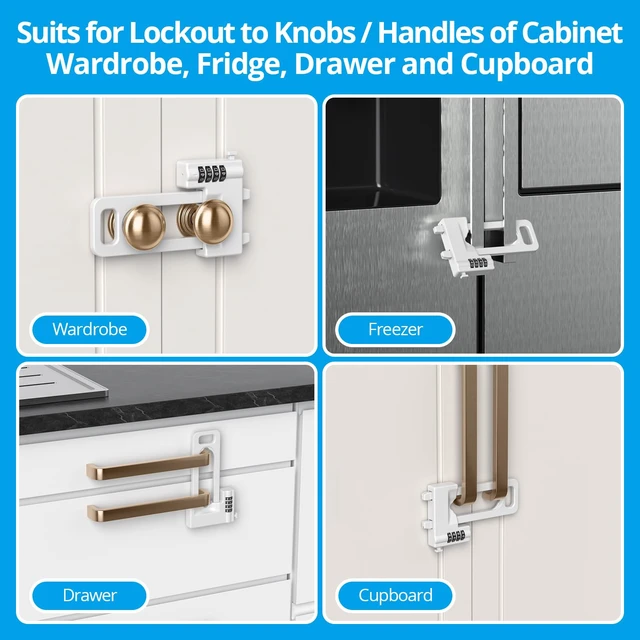 Alt view image 6 of 7 - Code Cabinet Lock, 3 Pack, Keyless Double Door Drawer Lock, Short Ver | Keyless lockout to cabinet, drawer, cupboard closet and freezer, made of metal for childproof, adjustable, coded lock