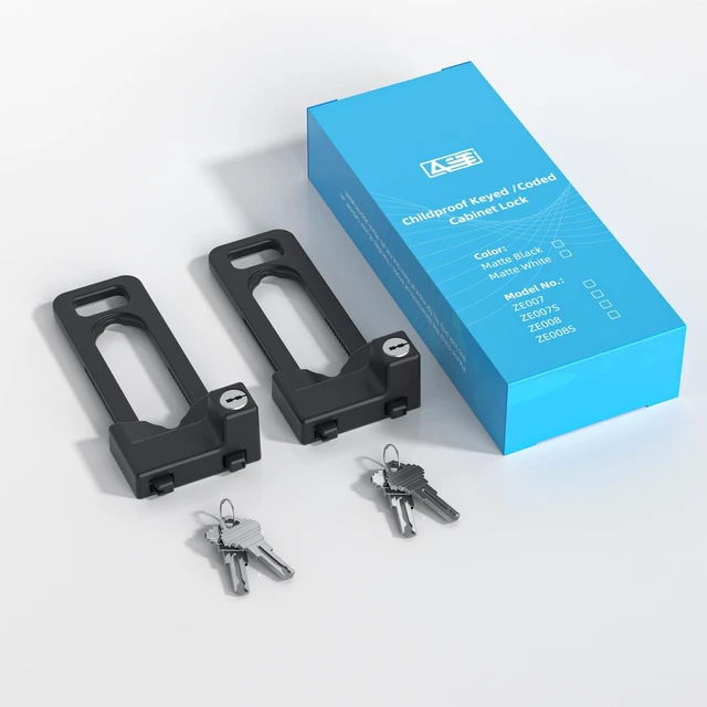 Alt view image 7 of 7 - Cabinet Lock, 2 Metal Locks 4 Keys, Keyed Alike, Adjustable, Short Ver | Adjustable Childproof Cabinet Latch to Lockout Knobs and Handles of Kitchen Drawer Storage Cupboard Closet
