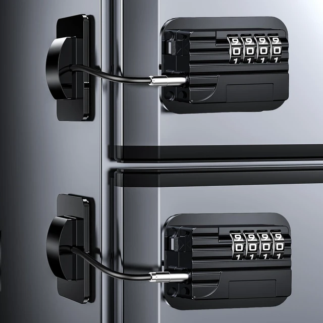 Main image of 2 Pack Fridge Locks with Code for Refrigerator, Cabinets, Freezer, Drawers, Wardrobes, Closets, Windows, Freezer Doors. Child Safety Lock with Combination for Kids and Aldults