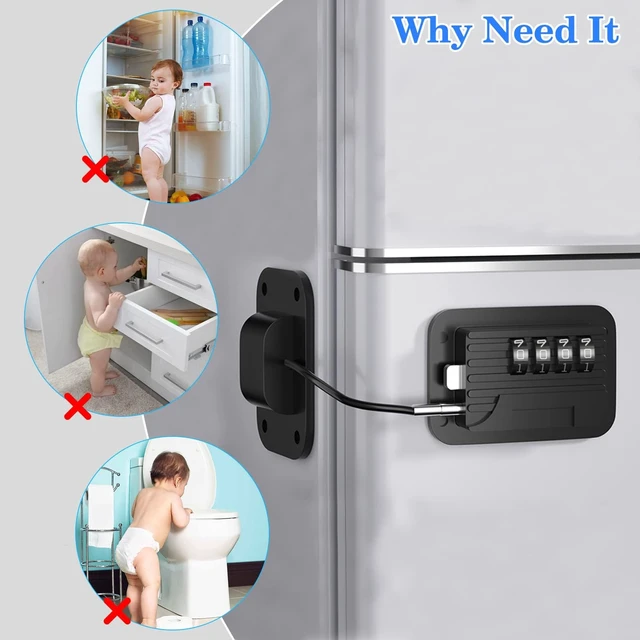 Alt view image 2 of 7 - 2 Pack Fridge Locks with Code for Refrigerator, Cabinets, Freezer, Drawers, Wardrobes, Closets, Windows, Freezer Doors. Child Safety Lock with Combination for Kids and Aldults