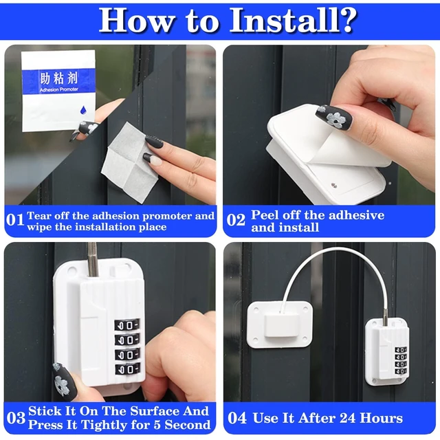Alt view image 3 of 7 - 2 Pack Fridge Locks with Code for Refrigerator, Cabinets, Freezer, Drawers, Wardrobes, Closets, Windows, Freezer Doors. Child Safety Lock with Combination for Kids and Aldults