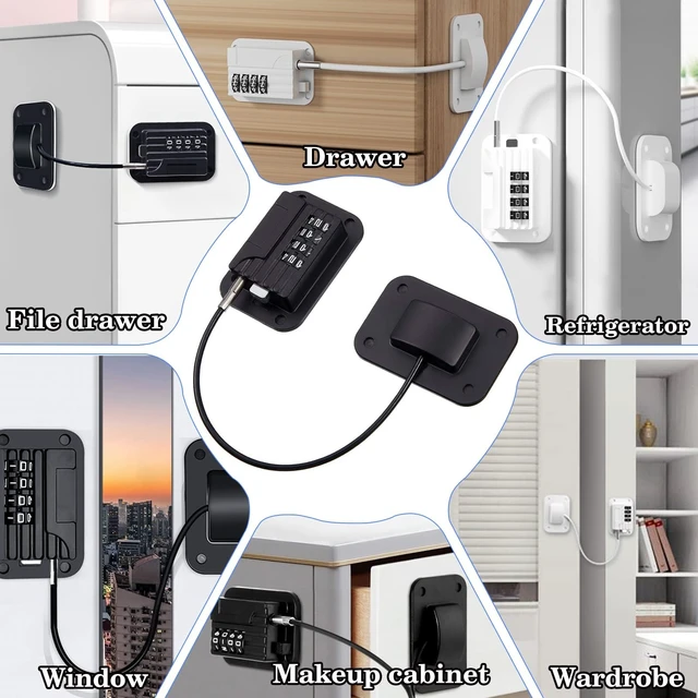 Alt view image 4 of 7 - 2 Pack Fridge Locks with Code for Refrigerator, Cabinets, Freezer, Drawers, Wardrobes, Closets, Windows, Freezer Doors. Child Safety Lock with Combination for Kids and Aldults