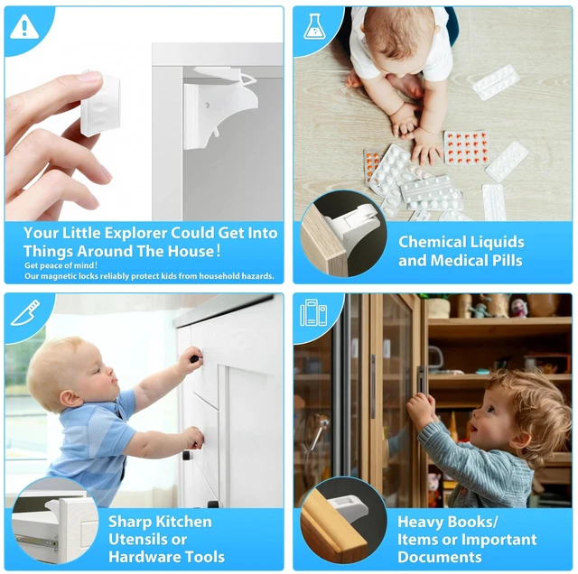 Alt view image 2 of 7 - Baby Proofing Magnetic Cabinet Locks (3 Pack + 1 Key) Child Safety Locks | Keep dangerous items out of toddlers' reach, Hidden from view, Renter-friendly, Magnet Cupboard Drawers Latches