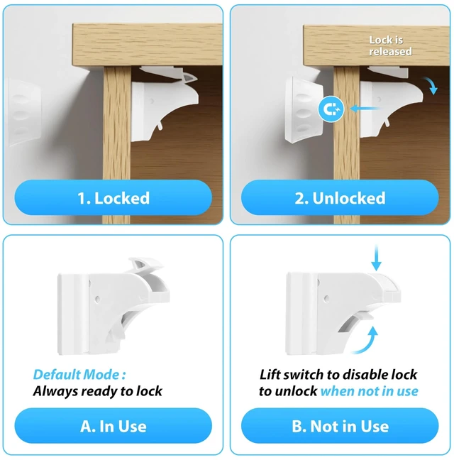 Alt view image 7 of 7 - Baby Proofing Magnetic Cabinet Locks (3 Pack + 1 Key) Child Safety Locks | Keep dangerous items out of toddlers' reach, Hidden from view, Renter-friendly, Magnet Cupboard Drawers Latches