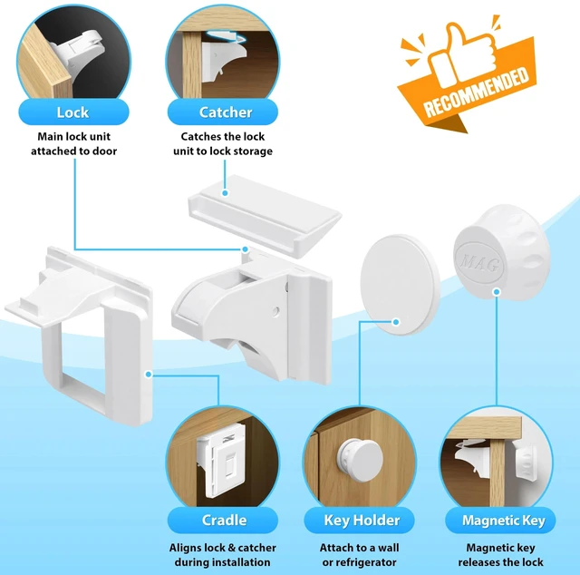 Alt view image 6 of 7 - Baby Proofing Magnetic Cabinet Locks (3 Pack + 1 Key) Child Safety Locks | Keep dangerous items out of toddlers' reach, Hidden from view, Renter-friendly, Magnet Cupboard Drawers Latches