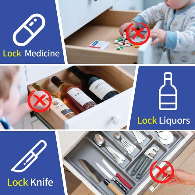 Alt view image 4 of 6 - 2 Pack RFID Hidden Electronic Cabinet Locks with 10 Key Cards | For Locking Wooden Medicine, Knife, Liquors Invisible Hidden Cabinets & Drawers to Prevent Theft or Children from Touching