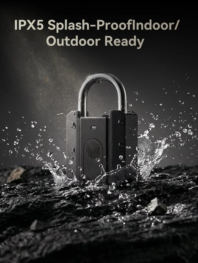 Alt view image 7 of 7 - Fingerprint Padlock with Backup Keys, One-Touch Gym Locker Lock, No Charging Needed, Stores 20 Fingerprints, IPX5 Water-Resistant Biometric Lock for Gate, Shed and Toolbox