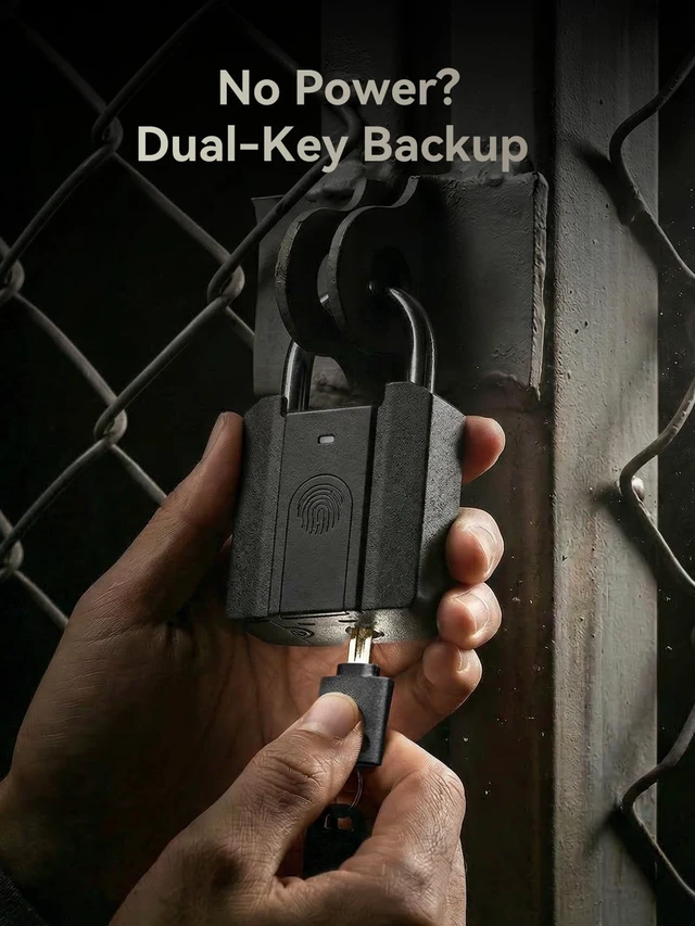 Alt view image 5 of 7 - Fingerprint Padlock with Backup Keys, One-Touch Gym Locker Lock, No Charging Needed, Stores 20 Fingerprints, IPX5 Water-Resistant Biometric Lock for Gate, Shed and Toolbox