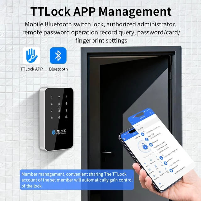 Alt view image 3 of 7 - Waterproof Fingerprint Access Control Machine Smart TT-Lock APP Door Access Control Security System NFC Bluetooth Digital Keypad RFID Card Reader+10 Keychains (MJ03F-TT-LOCK-Gray)