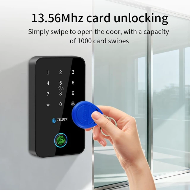 Alt view image 7 of 7 - Waterproof Fingerprint Access Control Machine Smart TT-Lock APP Door Access Control Security System NFC Bluetooth Digital Keypad RFID Card Reader+10 Keychains (MJ03F-TT-LOCK-Gray)
