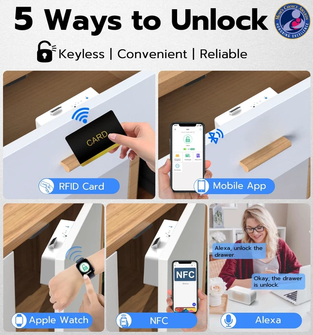 Alt view image 2 of 7 - Smart Cabinet Lock, Baby Proofing Child Proof Hidden Drawer Locks | Hidden No Drill Adhesive Keyless RFID Bluetooth App Cabinet Locks for Adults File Kitchen Cupboard Liquor Closet - White
