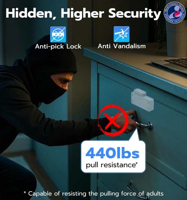 Alt view image 4 of 7 - Smart Cabinet Lock, Baby Proofing Child Proof Hidden Drawer Locks | Hidden No Drill Adhesive Keyless RFID Bluetooth App Cabinet Locks for Adults File Kitchen Cupboard Liquor Closet - White