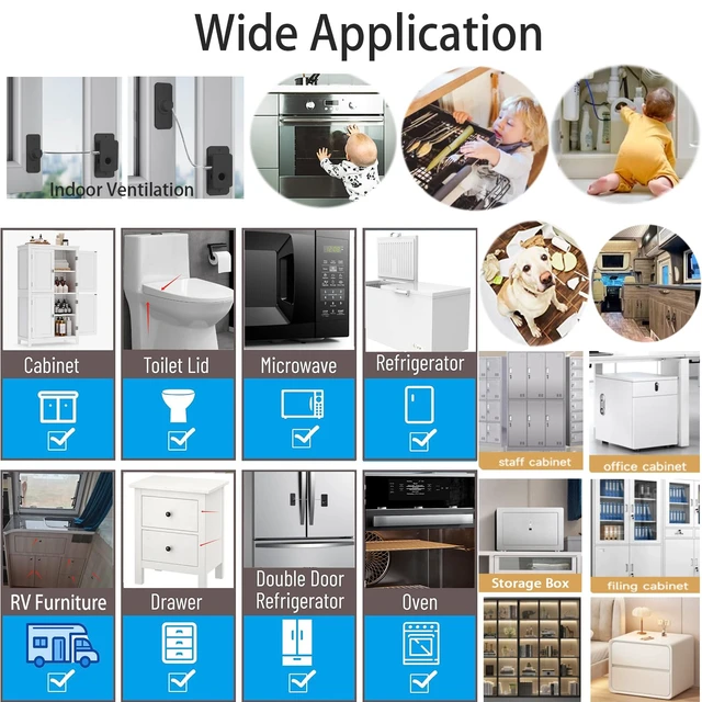 Alt view image 3 of 7 - Fingerprint Fridge Lock 2-Pack, No Drill, Child Proof, Cabinet | Biometric 20-User, USB Key & Code Backup | Refrigerator, Freezer, French Door, Drawer, RV, Window, Dorm | Adhesive or Screw