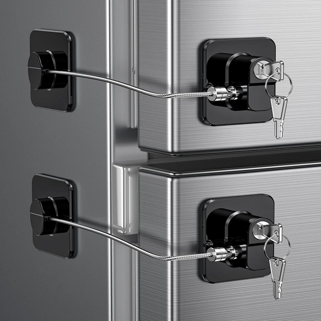 Main image of 2 Pack Refrigerator Locks with 4 Keys, Child Safety Lock for Fridge Door Locks, Cabinets, Freezer, Desk Drawers, Wardrobes, Closets, Windows-No Tools Need or Drill (Patent)