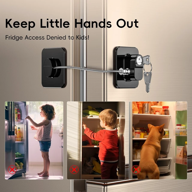Alt view image 2 of 5 - 2 Pack Refrigerator Locks with 4 Keys, Child Safety Lock for Fridge Door Locks, Cabinets, Freezer, Desk Drawers, Wardrobes, Closets, Windows-No Tools Need or Drill (Patent)