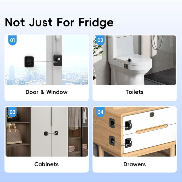 Alt view image 5 of 5 - 2 Pack Refrigerator Locks with 4 Keys, Child Safety Lock for Fridge Door Locks, Cabinets, Freezer, Desk Drawers, Wardrobes, Closets, Windows-No Tools Need or Drill (Patent)