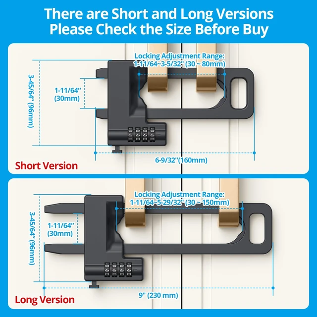 Alt view image 2 of 7 - Code Cabinet Lock, 2 Pack, Keyless Double Door Drawer Lock, Long Ver | Keyless lockout to cabinet, drawer, cupboard closet and freezer, made of metal for childproof, adjustable, coded lock