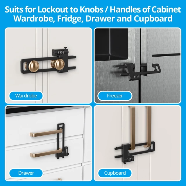 Alt view image 6 of 7 - Code Cabinet Lock, 2 Pack, Keyless Double Door Drawer Lock, Long Ver | Keyless lockout to cabinet, drawer, cupboard closet and freezer, made of metal for childproof, adjustable, coded lock
