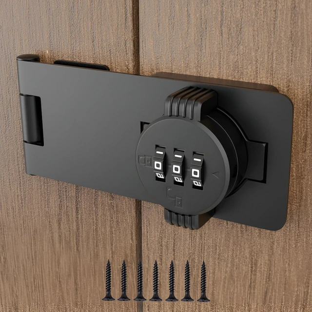 Main image of Keyless Combination Lock 3-Digit Combination Lock for Doors Twist Knob Hasp Latch Lock with Password Code Zinc Alloy Door Latch for Kitchen Drawers, Cabinets, Cupboard (Black)