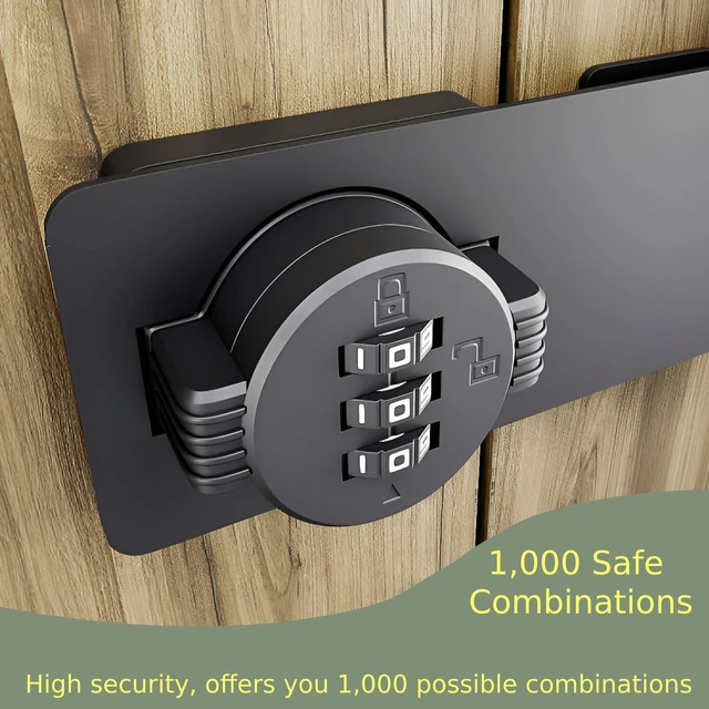 Alt view image 4 of 6 - Keyless Combination Lock 3-Digit Combination Lock for Doors Twist Knob Hasp Latch Lock with Password Code Zinc Alloy Door Latch for Kitchen Drawers, Cabinets, Cupboard (Black)