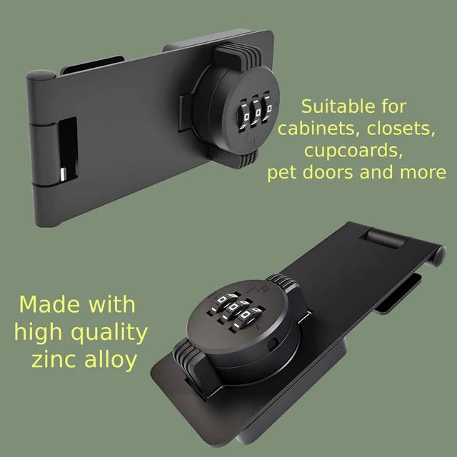 Alt view image 5 of 6 - Keyless Combination Lock 3-Digit Combination Lock for Doors Twist Knob Hasp Latch Lock with Password Code Zinc Alloy Door Latch for Kitchen Drawers, Cabinets, Cupboard (Black)