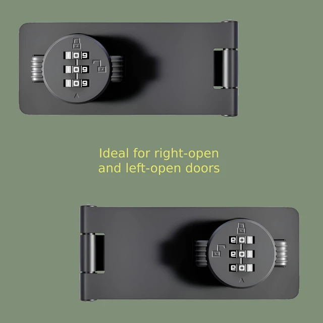 Alt view image 6 of 6 - Keyless Combination Lock 3-Digit Combination Lock for Doors Twist Knob Hasp Latch Lock with Password Code Zinc Alloy Door Latch for Kitchen Drawers, Cabinets, Cupboard (Black)
