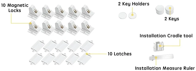 Alt view image 3 of 6 - Adhesive Magnetic Locks for Cabinets & Drawers (10 Locks and 2 Keys) | Helps keep kids out of cabinets