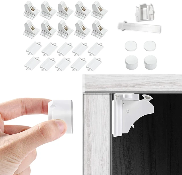 Alt view image 2 of 6 - Adhesive Magnetic Locks for Cabinets & Drawers (10 Locks and 2 Keys) | Helps keep kids out of cabinets