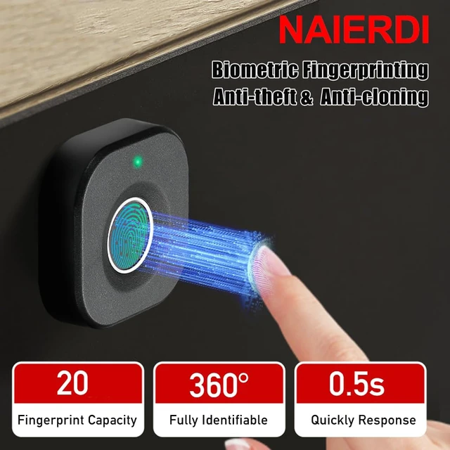 Alt view image 2 of 7 - Biometric Fingerprint Cabinet Lock, Black, 32x32mm, Modern Black Style, Battery Indicator, 360-Day Standby, 20 Capacity