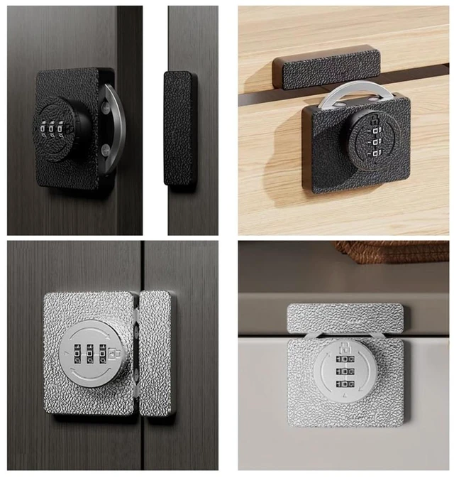 Alt view image 3 of 7 - Keyless Cabinet Lock 3-Digit Combination for Swinging/Sliding Door Drawer Cupboard Locker Closet Wooden Box Hook-Locking (Black, 180 Degree)