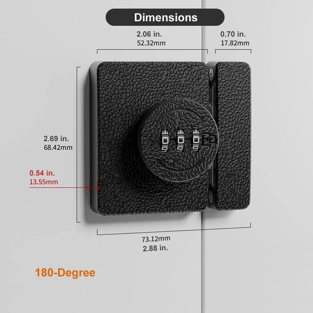 Alt view image 5 of 7 - Keyless Cabinet Lock 3-Digit Combination for Swinging/Sliding Door Drawer Cupboard Locker Closet Wooden Box Hook-Locking (Black, 180 Degree)