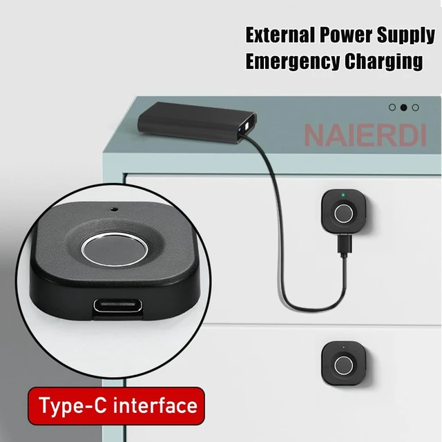 Alt view image 6 of 7 - Biometric Fingerprint Cabinet Lock, Black, 32x32mm, Modern Black Style, Battery Indicator, 360-Day Standby, 20 Capacity