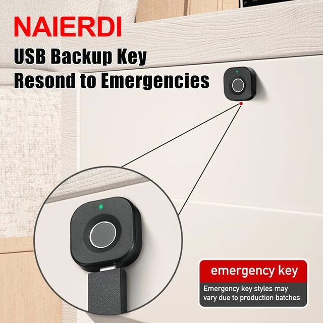 Alt view image 7 of 7 - Biometric Fingerprint Cabinet Lock, Black, 32x32mm, Modern Black Style, Battery Indicator, 360-Day Standby, 20 Capacity