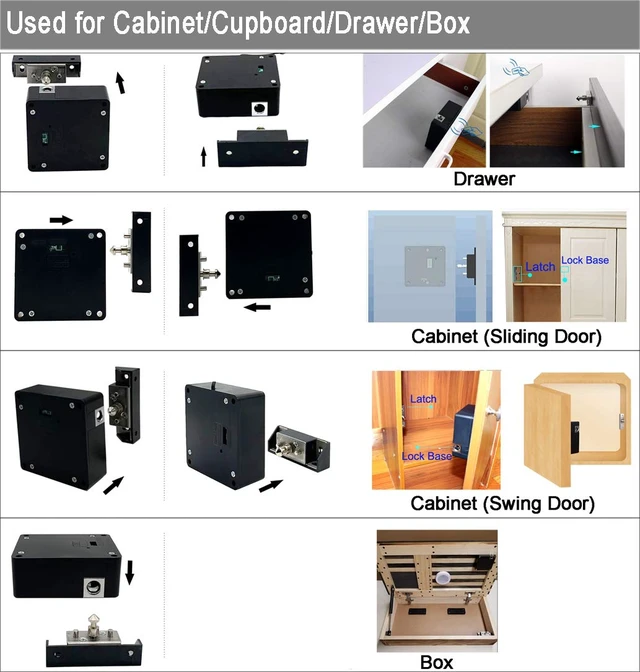 Alt view image 6 of 7 - RFID Lock Electronic Cabinet Lock, Hidden DIY Lock with USB Cable for Wooden Cabinet Drawer Locker Cupboard (1 Pack)