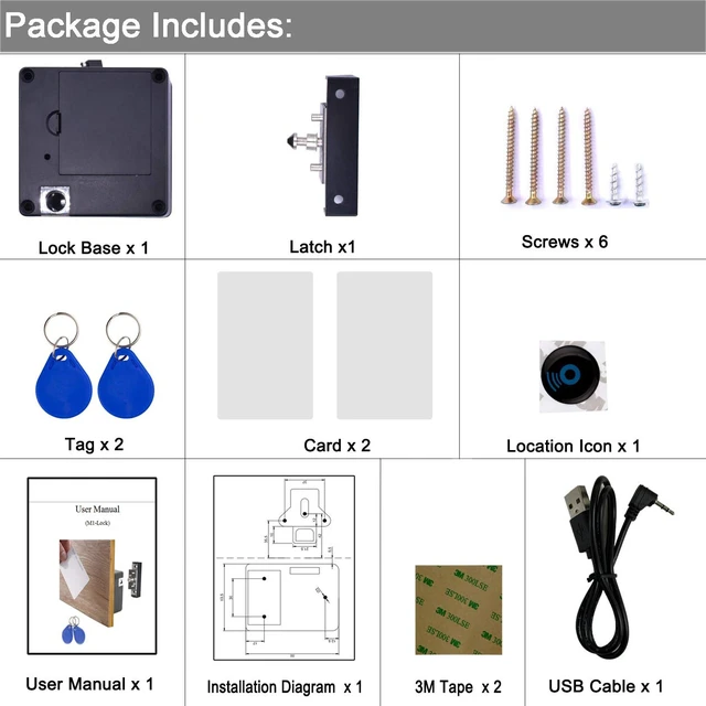 Alt view image 7 of 7 - RFID Lock Electronic Cabinet Lock, Hidden DIY Lock with USB Cable for Wooden Cabinet Drawer Locker Cupboard (1 Pack)