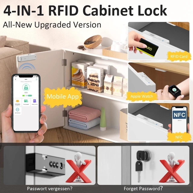 Alt view image 2 of 7 - RFID Cupboard Lock, Bluetooth Electronic Child Proof Cupboard Cabinet Drawer Lock for Kitchen Liquor Cabinet Drawer Locker Cupboard-White