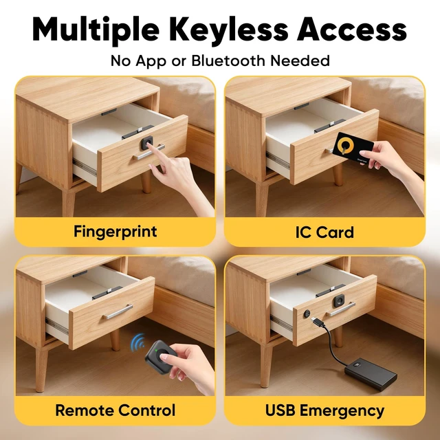 Alt view image 2 of 7 - Smart Cabinet Lock, Hidden No Drill No APP Baby Proof Keyless Drawer Lock | Fingerprint, Remote & IC Card Unlock for Adults File Kitchen Cupboard Closet Liquor, Auto Lock, with USB Backup